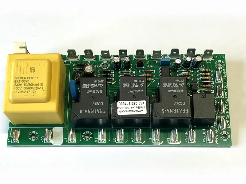 Flame control and motor protection PCB with Faston connectors for industrial cleaning machines – Model ARC 527